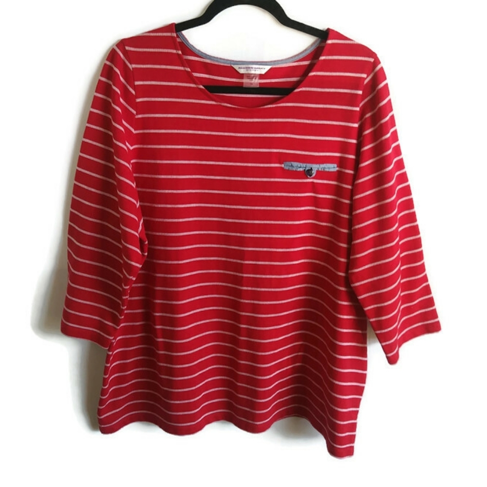 Allison Daley Red Striped 3/4 Sleeve Scoop Neck Pocket Pullover Tops Size 1X